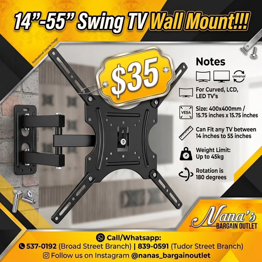 14"-55" Swing TV Wall Mount for $35 at Nana's Bargain Outlet