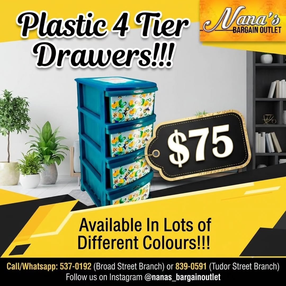 Plastic 4 Tier Drawers – $75 at Nana's Bargain Outlet