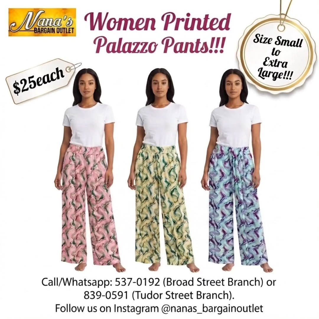 Women's Printed Palazzo Pants – $25 Each at Nana's Bargain Outlet