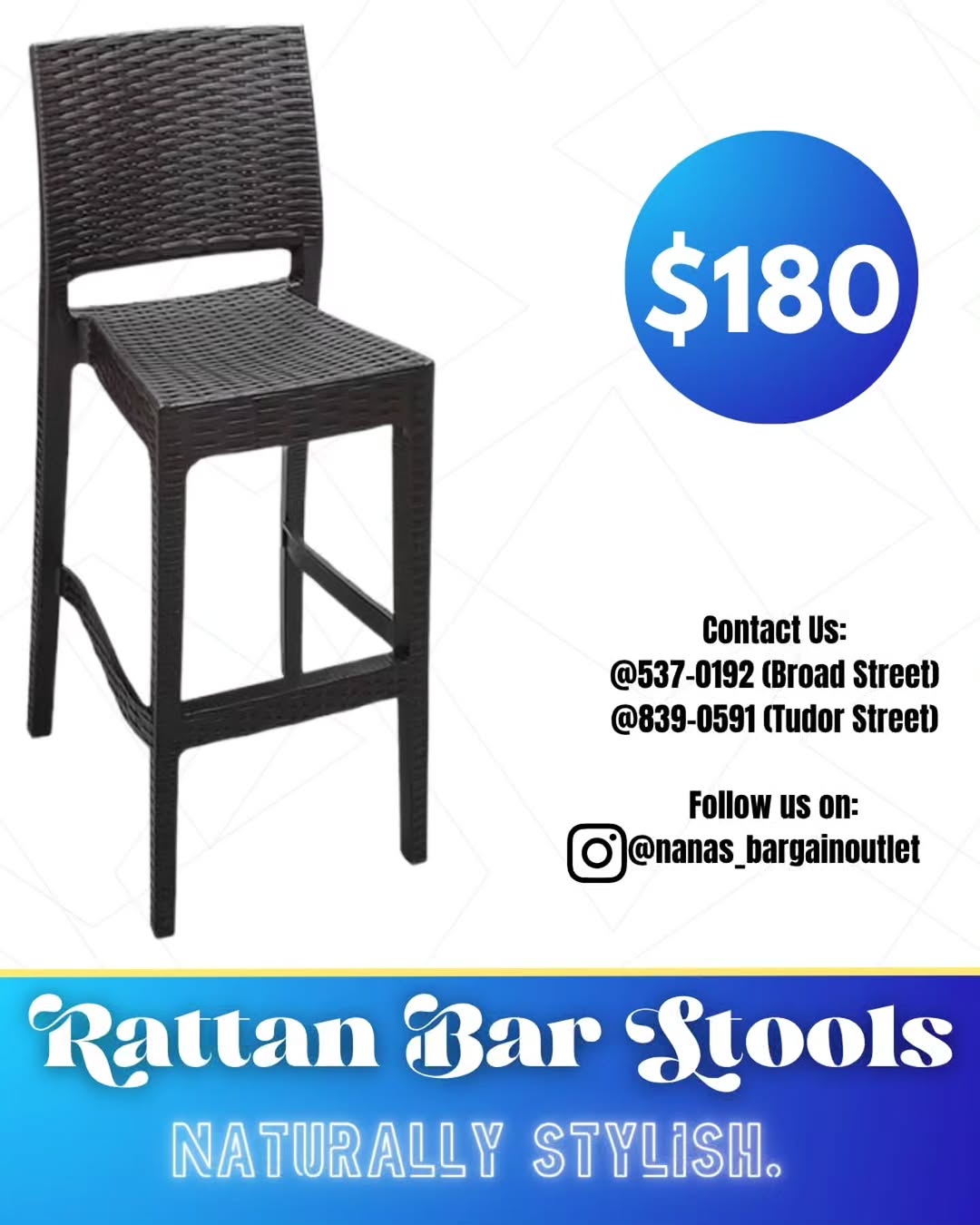 Rattan Bar Stools – $180 at Nana's Bargain Outlet