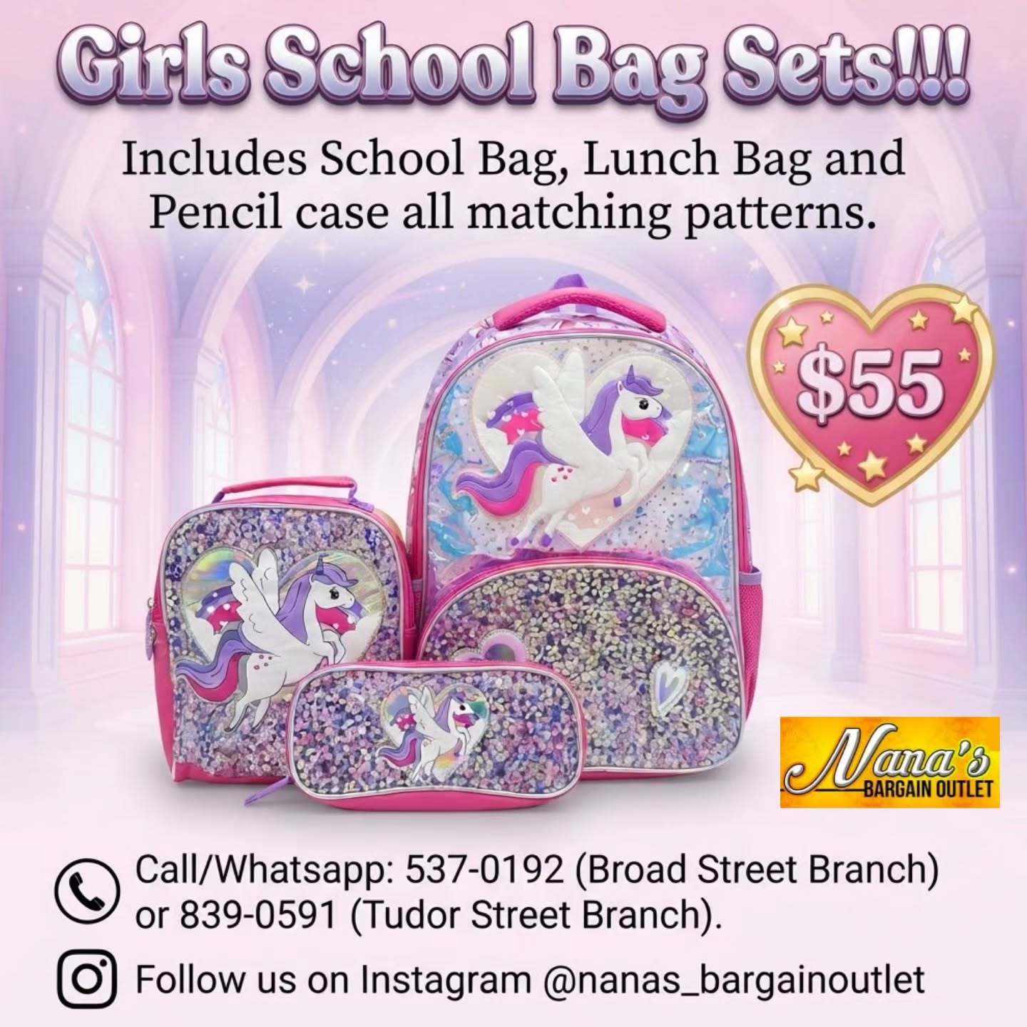 Girls School Bag Sets – $55 at Nana's Bargain Outlet