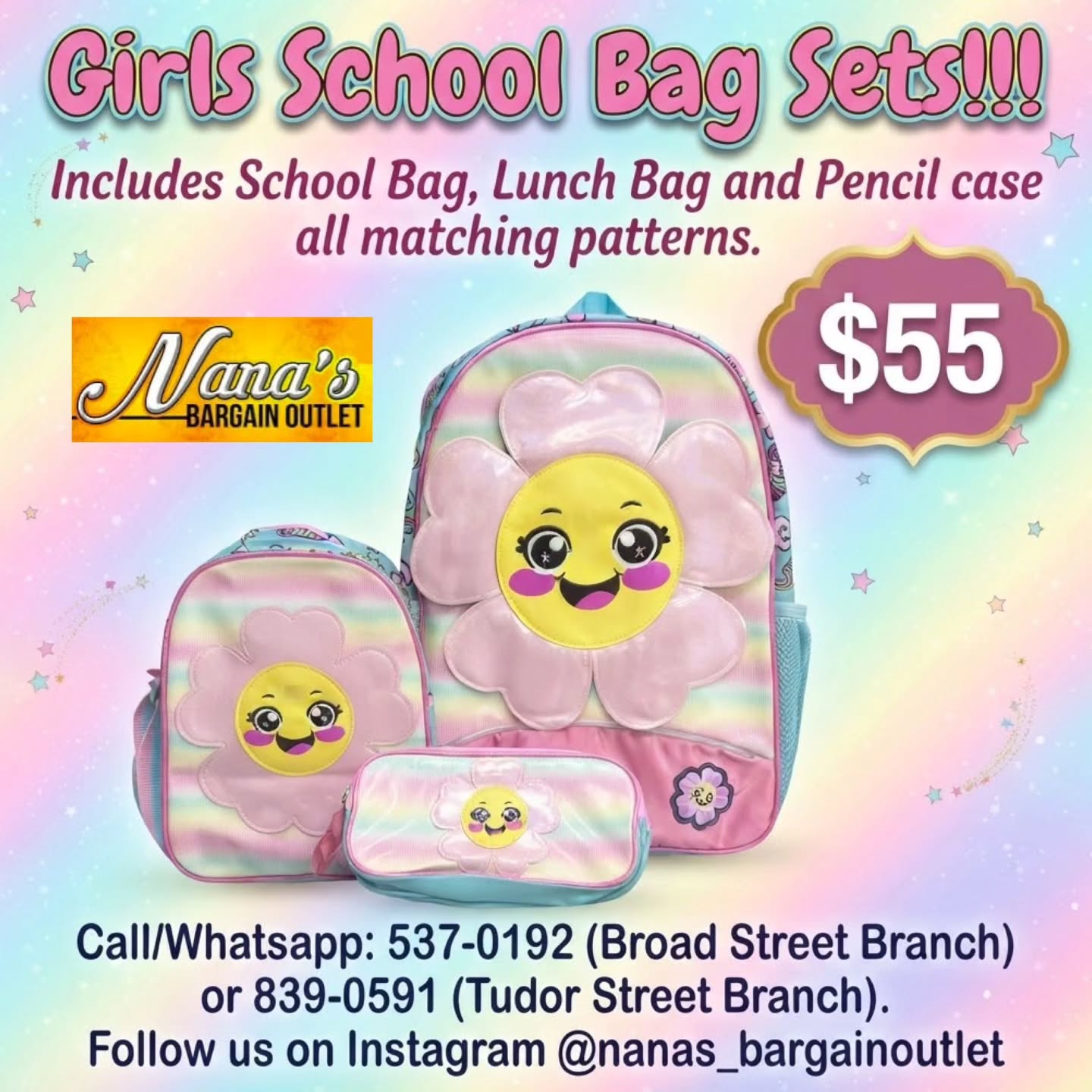Girls School Bag Sets – $55 at Nana's Bargain Outlet