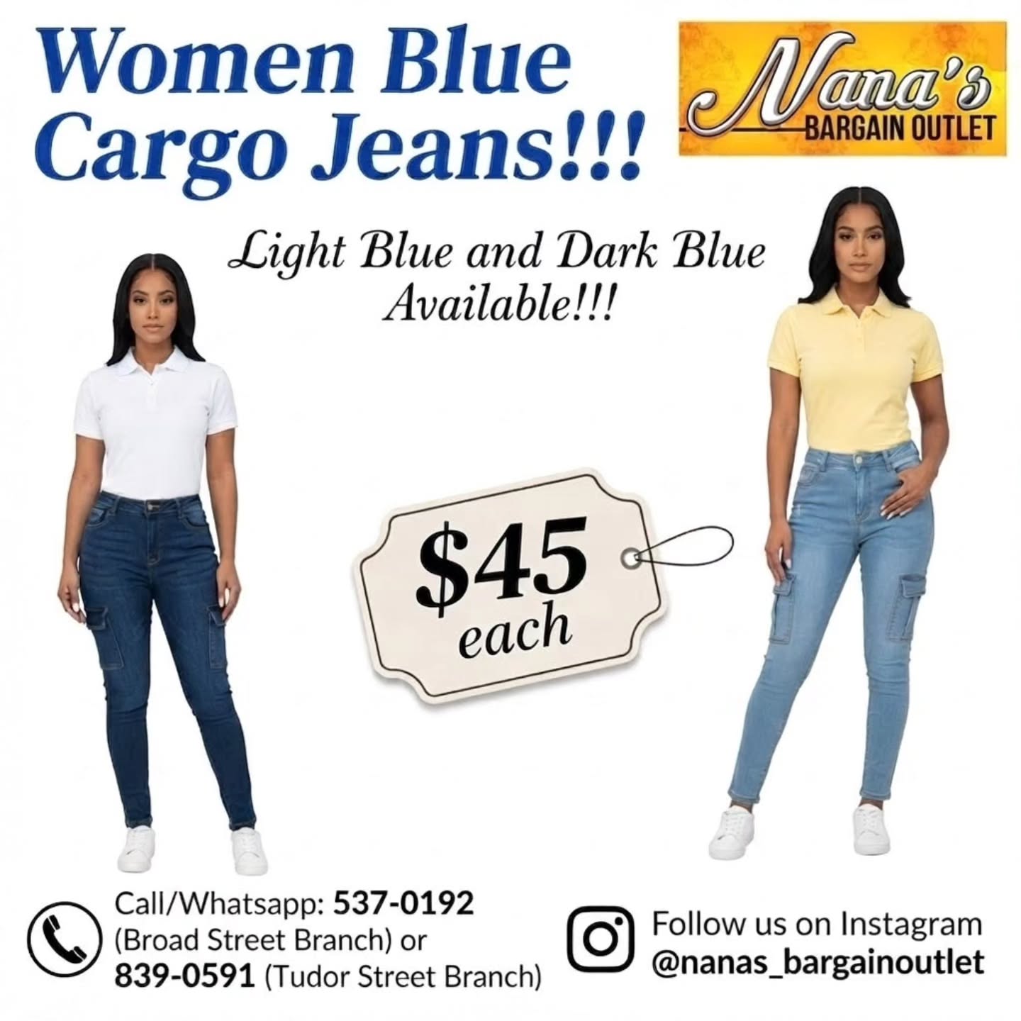 Women's Blue Cargo Jeans – $45 Each at Nana's Bargain Outlet