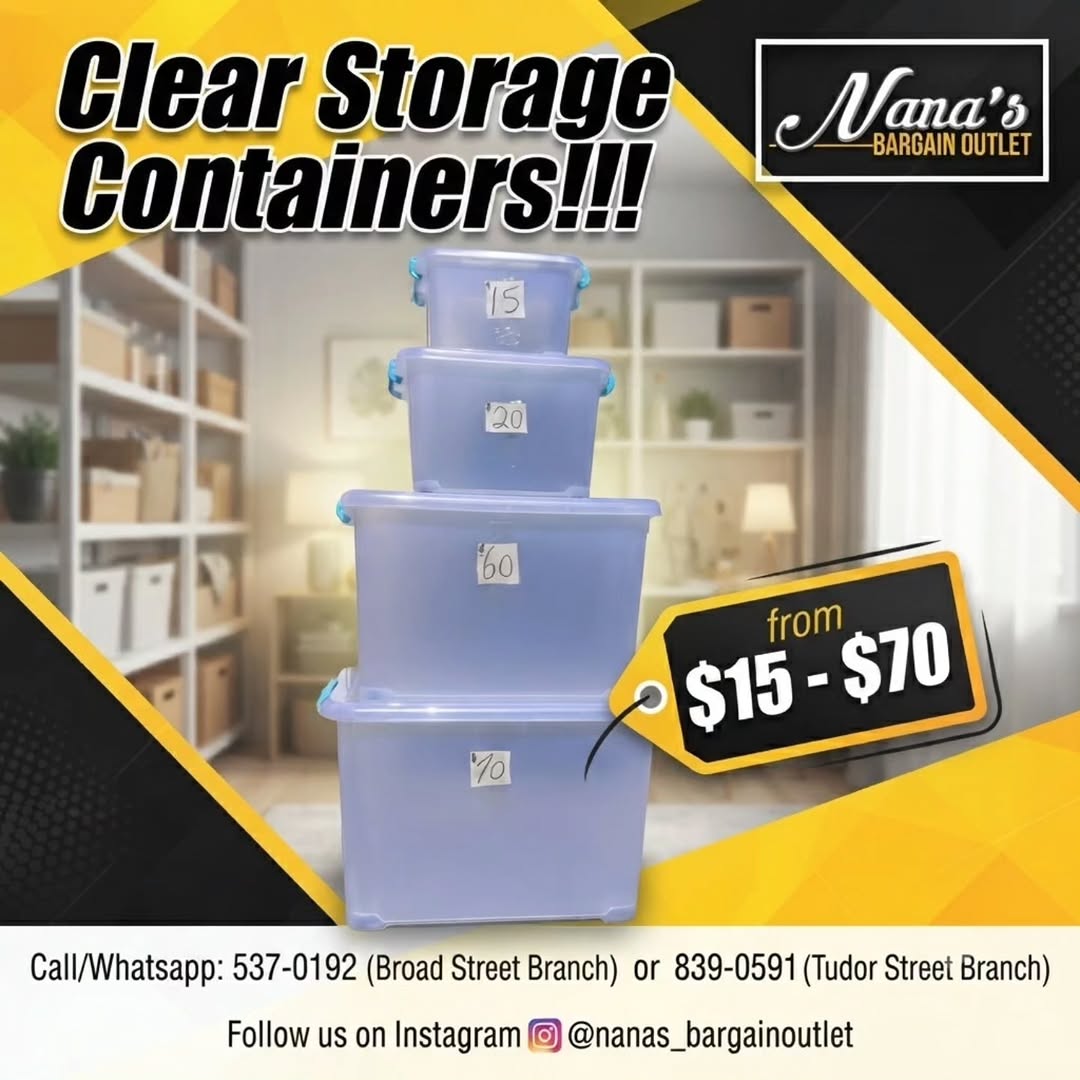 Clear Storage Containers from $15 - $70 at Nana's Bargain Outlet