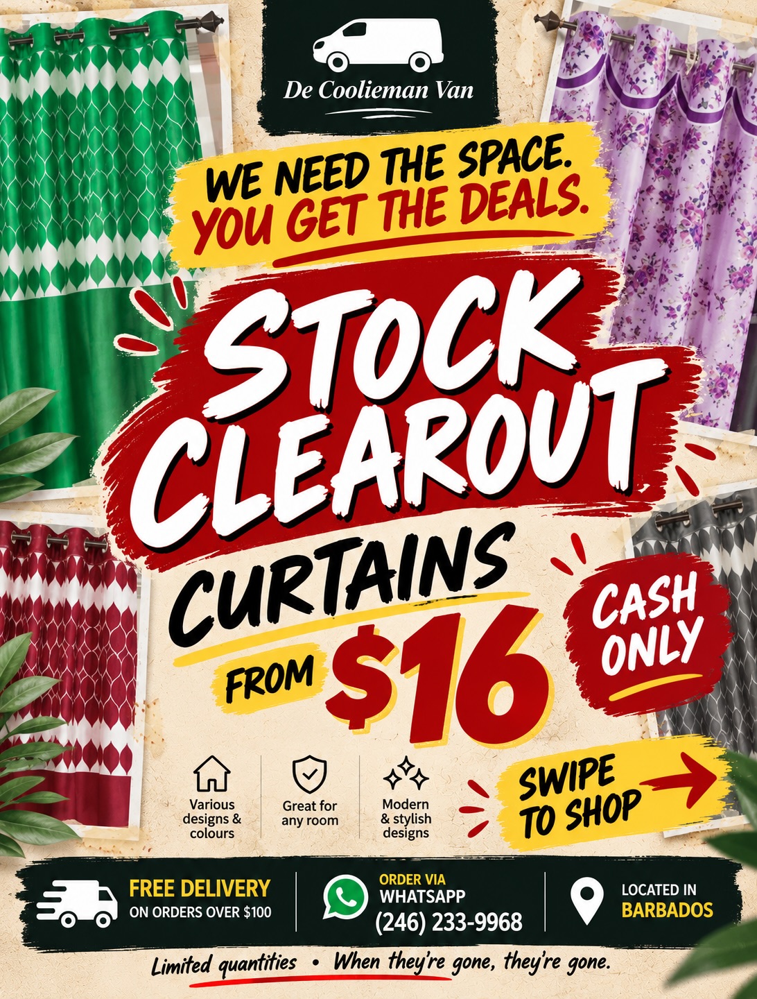 Curtain Stock Clearout – Curtains from $16