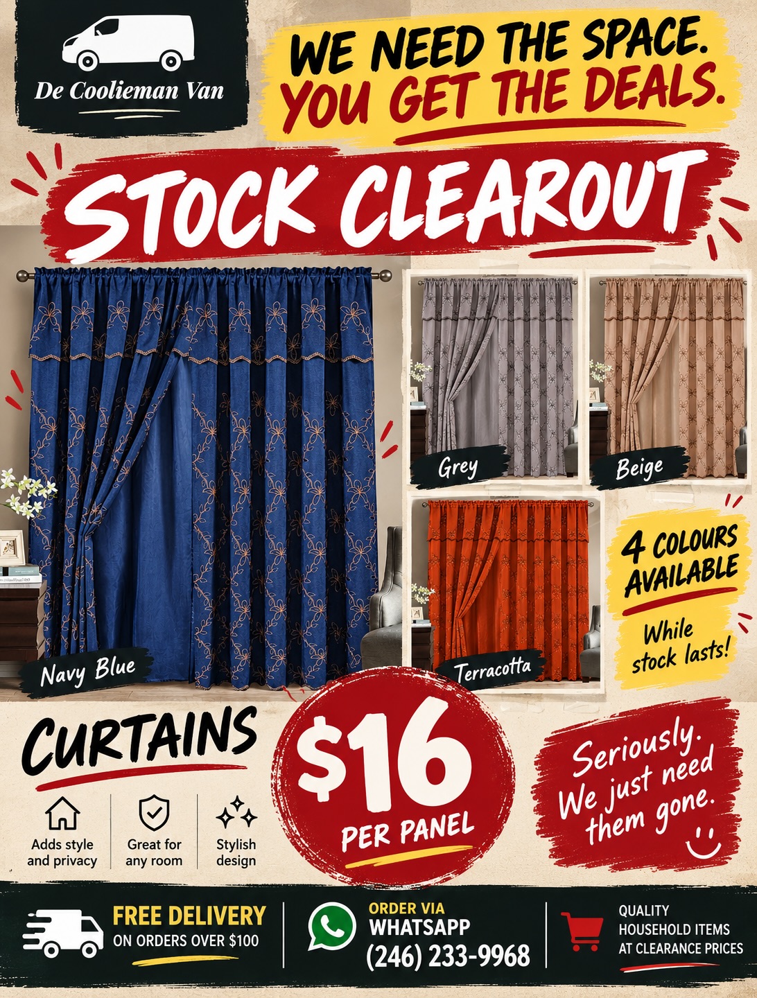 Curtain Stock Clearout – Curtains from $16