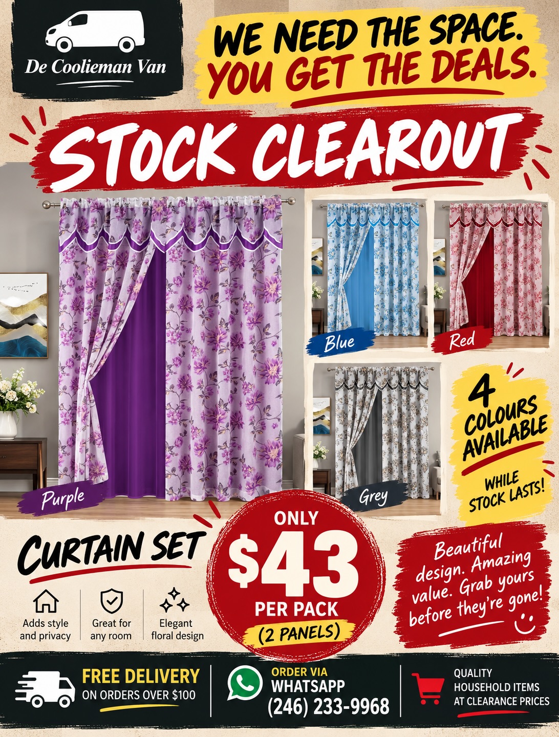 Curtain Stock Clearout – Curtains from $16