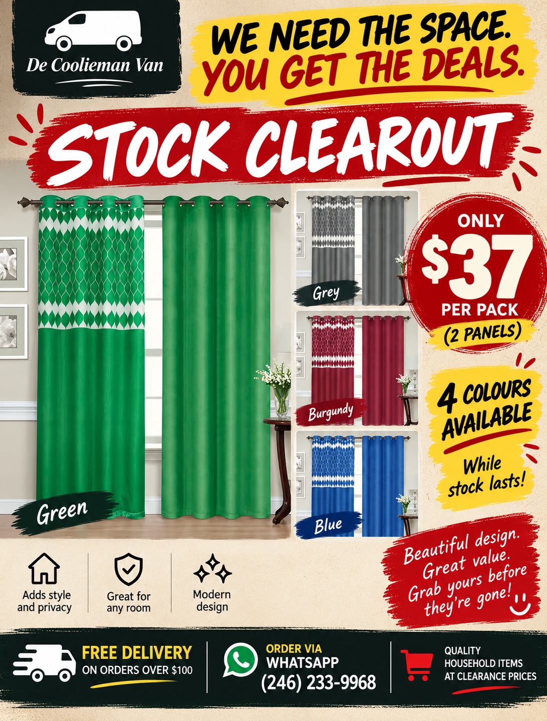 Curtain Stock Clearout – Curtains from $16