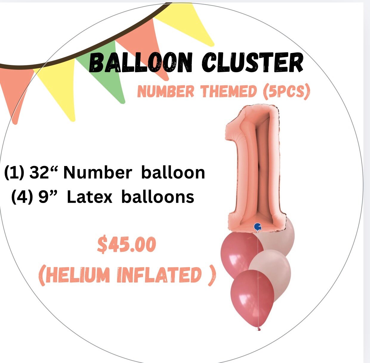 Balloon Cluster – Number Themed (5pcs) Helium Inflated – $45.00