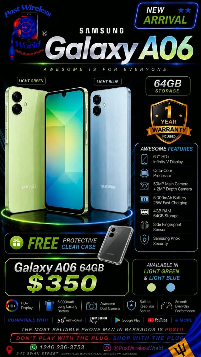 Samsung Galaxy A06 64GB – $350 with FREE Protective Clear Case