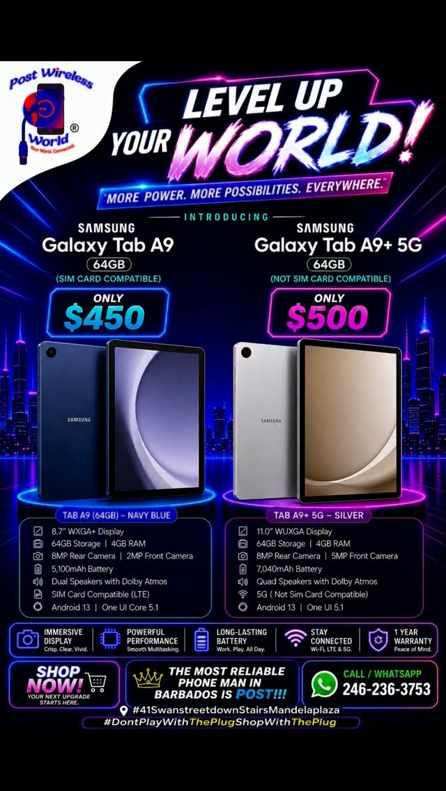 Samsung Galaxy Tab A9 & A9+ 5G Now Available at Post Wireless World
