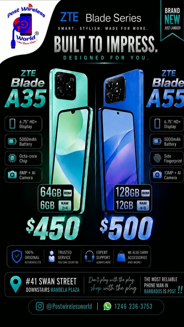 ZTE Blade A35 & A55 Now Available at Post Wireless World