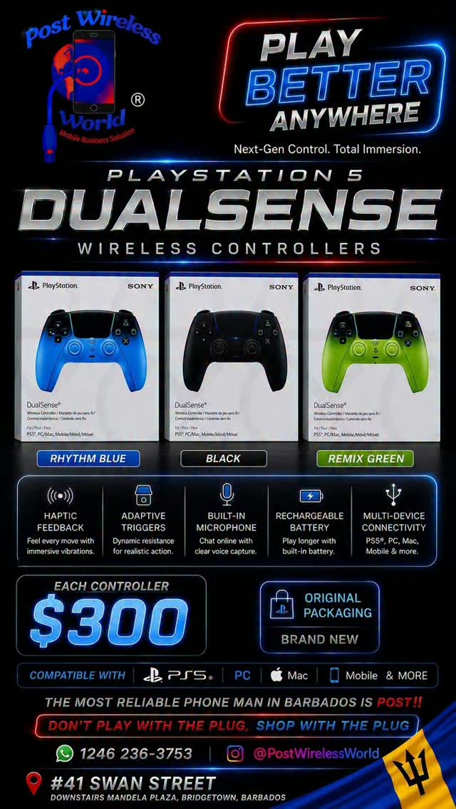 PS5 DualSense Wireless Controllers – Rhythm Blue, Remix Green & Midnight Black at $300 Each
