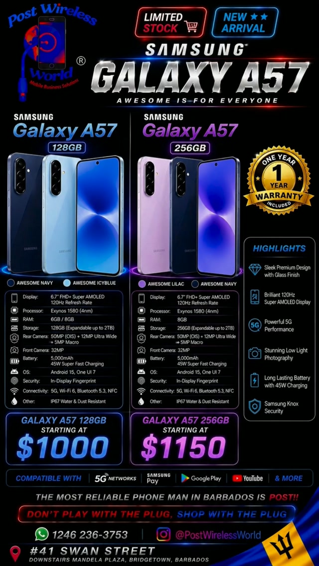 Samsung Galaxy A57 Now Available – 128GB from $1000 & 256GB from $1150