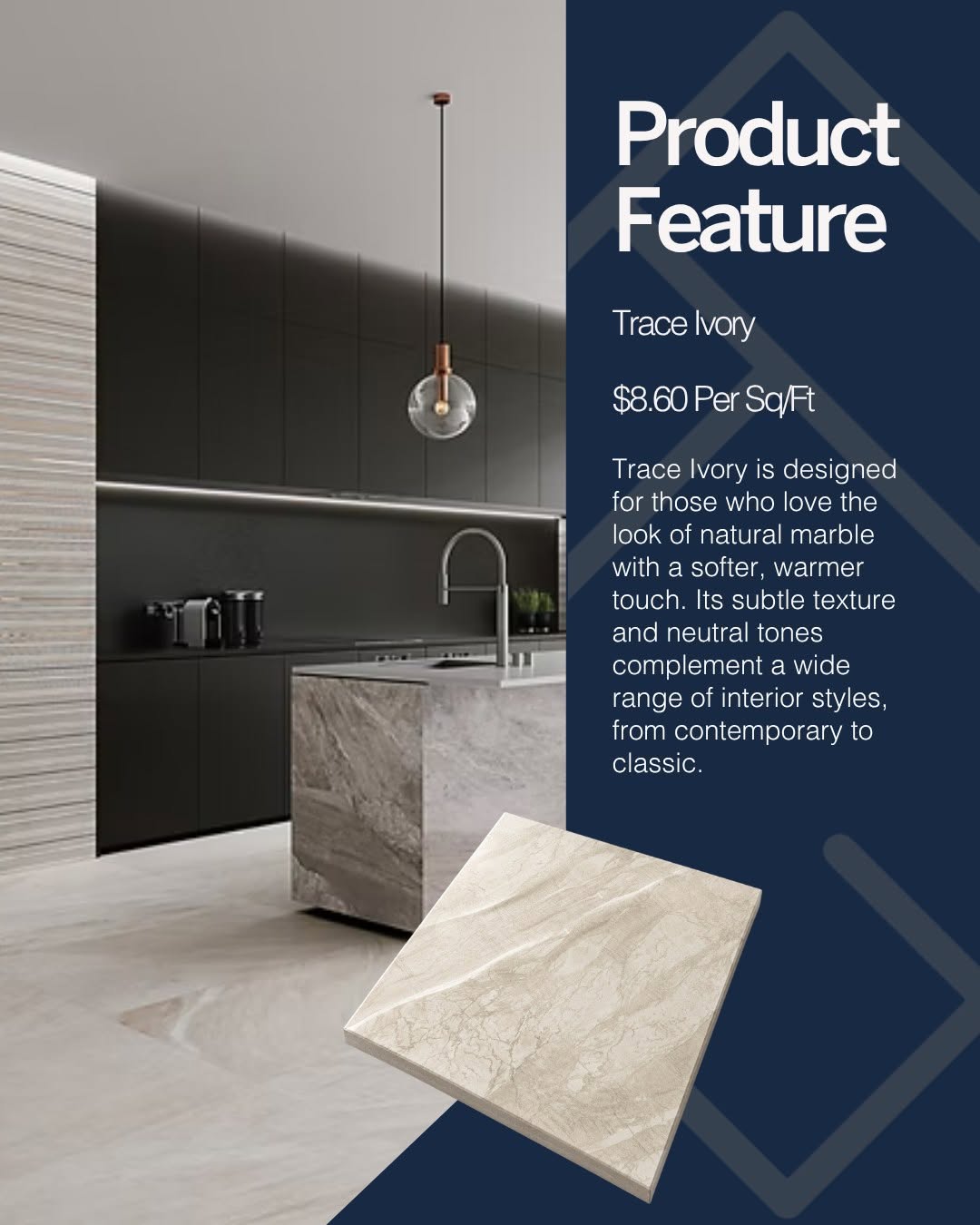 Trace Ivory Marble-Look Porcelain Tile – $8.60 Per Sq. Ft.