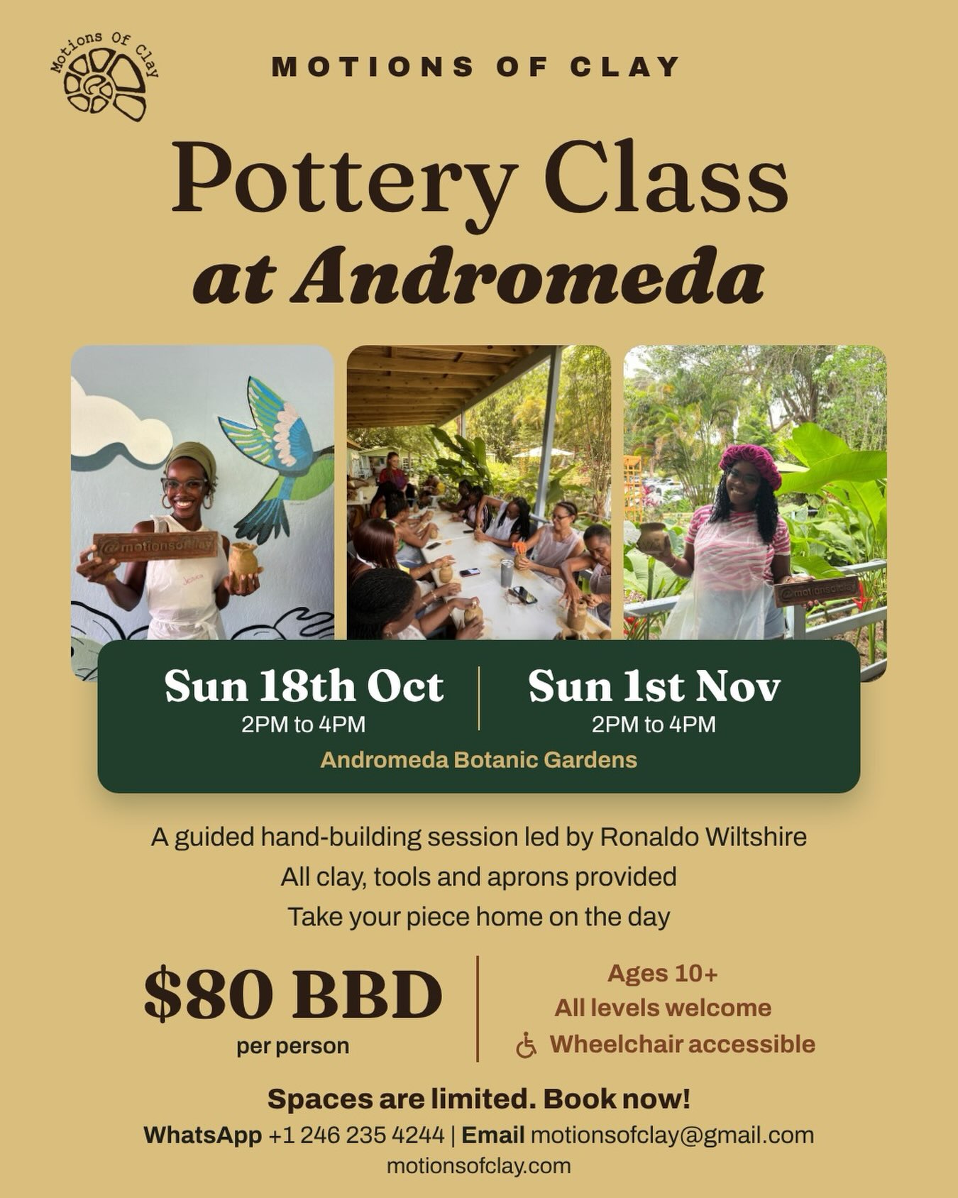 Pottery Class at Andromeda Botanic Gardens - $80 BBD