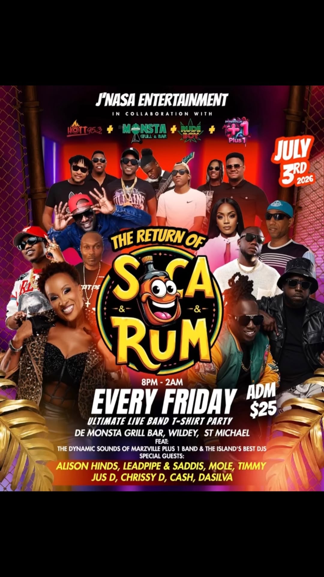 The Return of Soca & Rum – Every Friday at De Monsta Grill Bar, $25 Admission