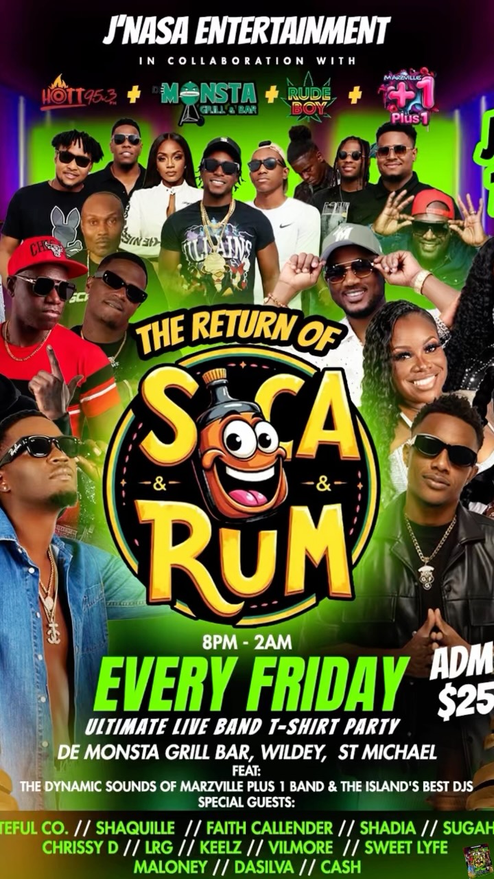 The Return of Soca & Rum – Every Friday Live Band Party at De Monsta Grill Bar