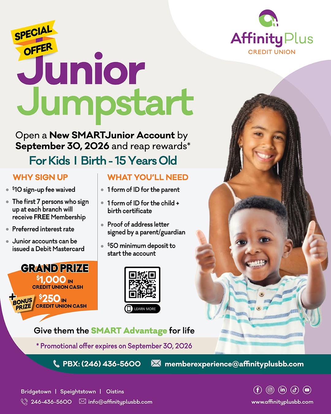 Junior Jumpstart – Open a SMARTJunior Account & Win Up to $1,250 in Credit Union Cash