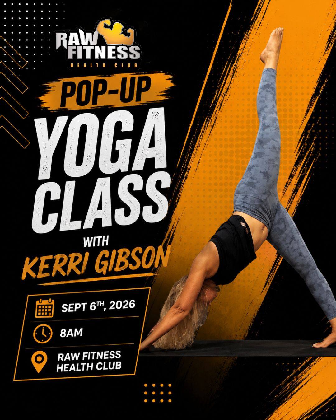 Pop-Up Yoga Class with Kerri Gibson – Sept 6 at Raw Fitness Health Club