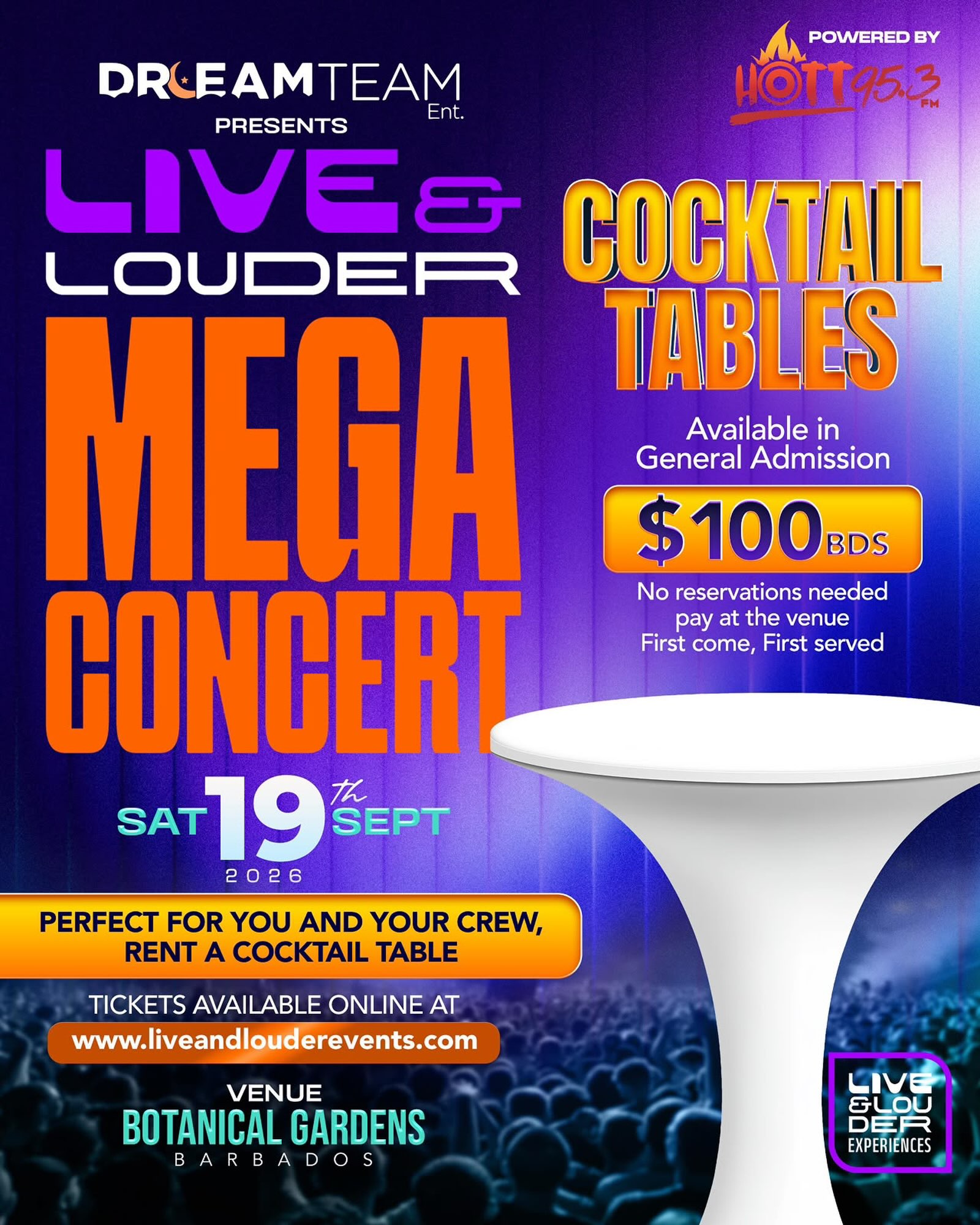 Live & Louder Mega Concert – Cocktail Table Package at Botanical Gardens