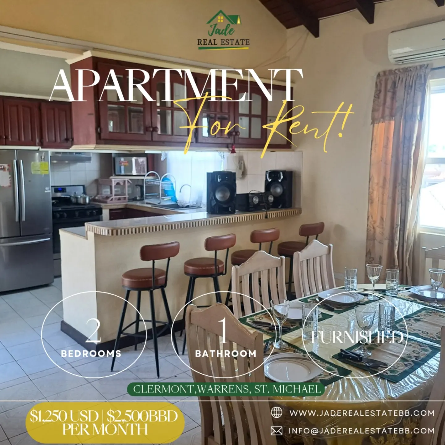 2-Bedroom Furnished Apartment for Rent – Clermont, Warrens, St. Michael | $2,500 BBD/Month