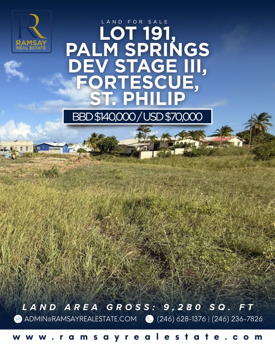 Land For Sale – Lot 191, Palm Springs, Fortescue, St. Philip | BBD $140,000