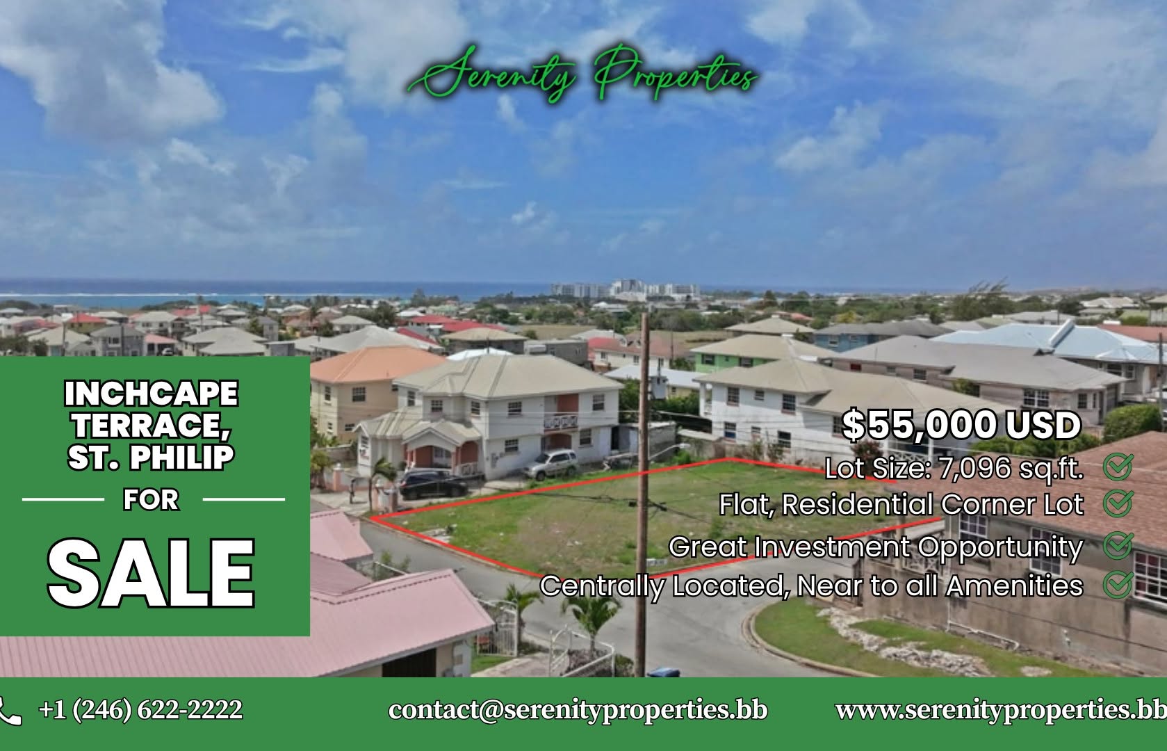 Prime Corner Lot For Sale – Inchcape Terrace, St. Philip | $55,000 USD