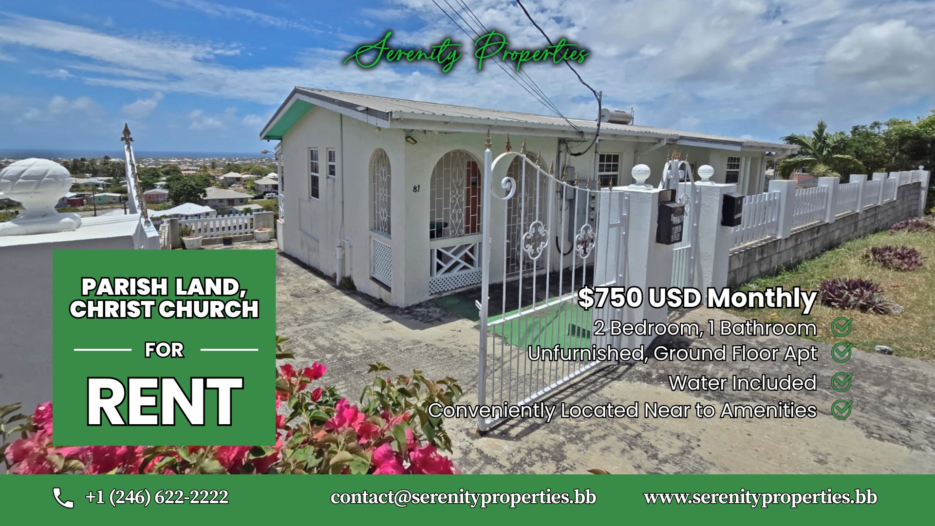 2-Bed Apartment for Rent in Parish Land, Christ Church – $750 USD/Month