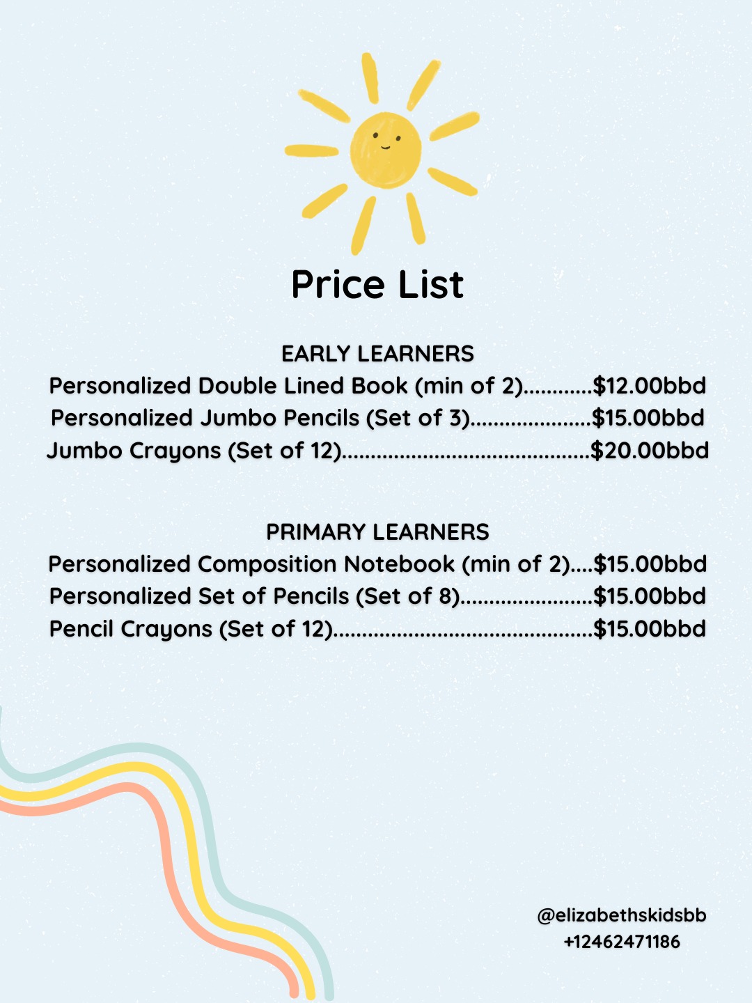 Elizabeth's Kids 2026 Back to School Catalogue – Full Price List