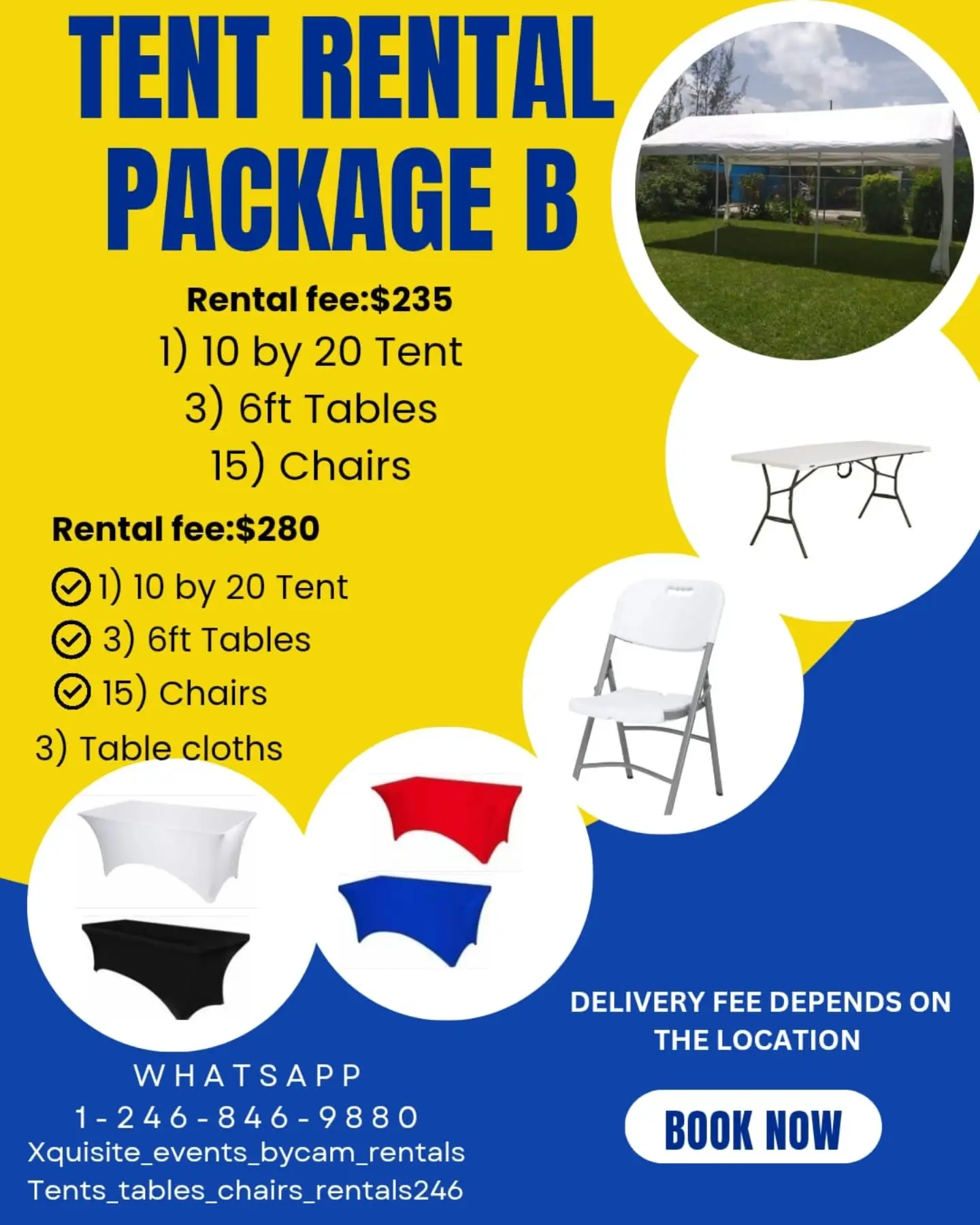 Xquisite Events by Cam – Event Rental Packages (Tents, Tables, Chairs & More)