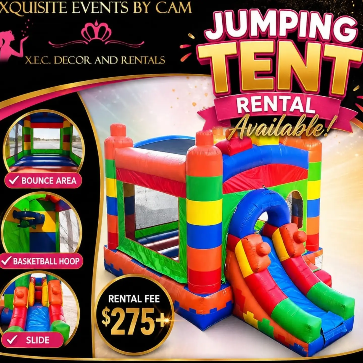 Jumping Tent (Bounce & Slide) Rental – $275+