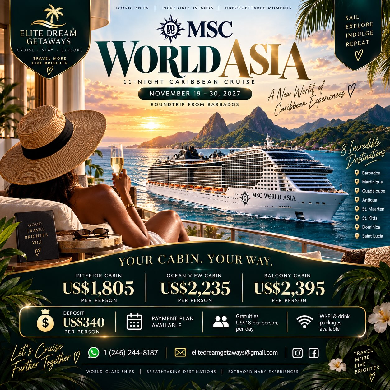 MSC World Asia 11-Night Caribbean Cruise from Barbados – Nov 2027