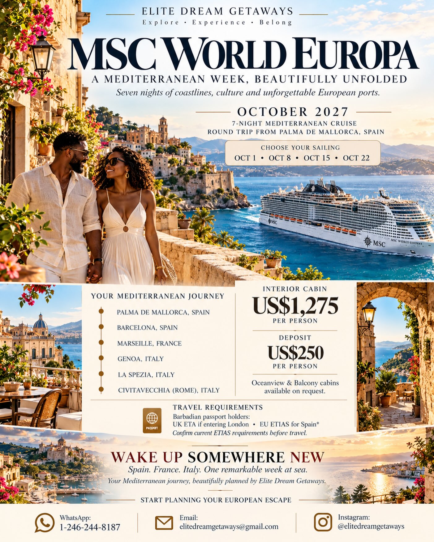 MSC World Europa – 7-Night Mediterranean Cruise from US$1,275 per person (October 2027)