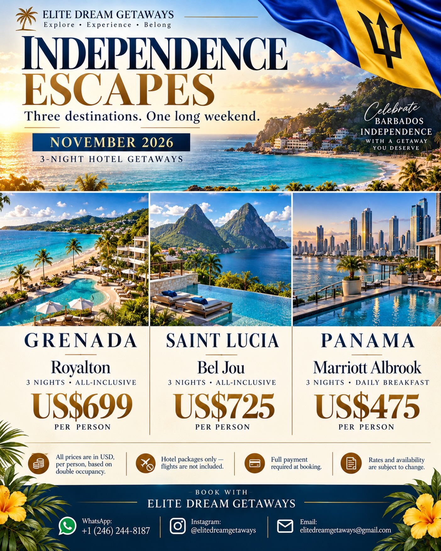 Independence Escapes: 3-Night Hotel Getaways to Grenada, Saint Lucia & Panama from US$475
