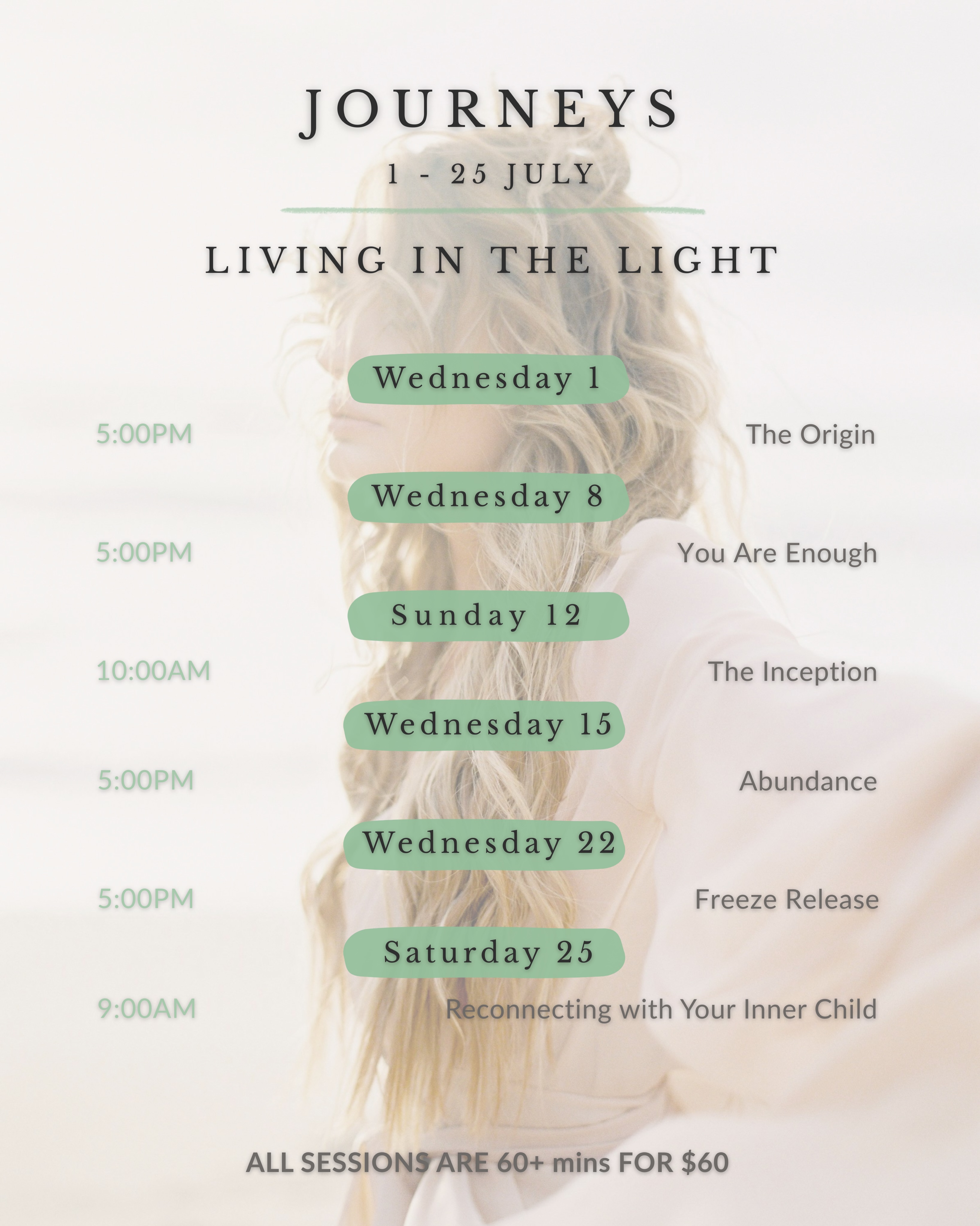 Living in the Light – July 9D Breathwork Sessions at Soulful Wellness ($60 per session)