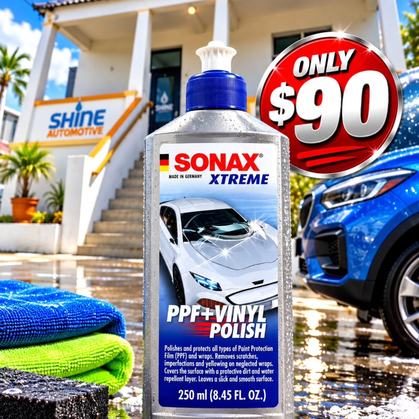 Sonax Car Care Products in Store – Ceramic Shampoo $65, Tire Gloss Gel $55