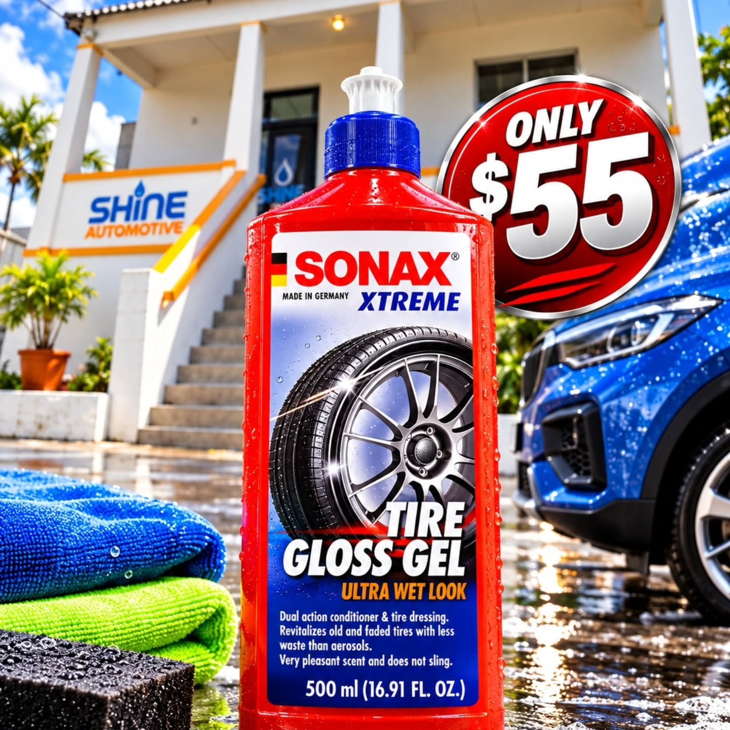 Sonax Car Care Products in Store – Ceramic Shampoo $65, Tire Gloss Gel $55