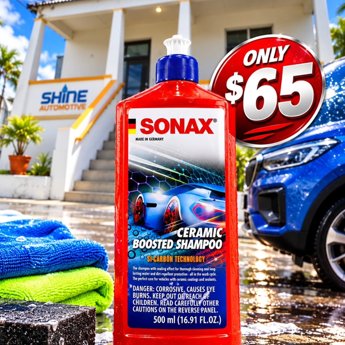 Sonax Car Care Products in Store – Ceramic Shampoo $65, Tire Gloss Gel $55