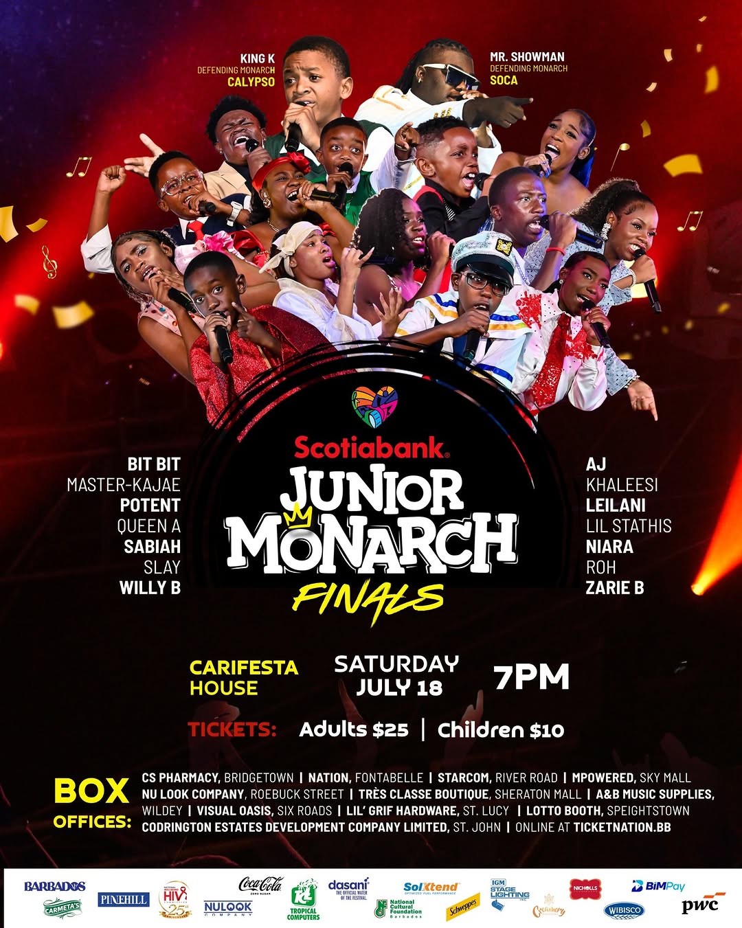Scotiabank Junior Monarch Finals 2026 – Carifesta House, July 18