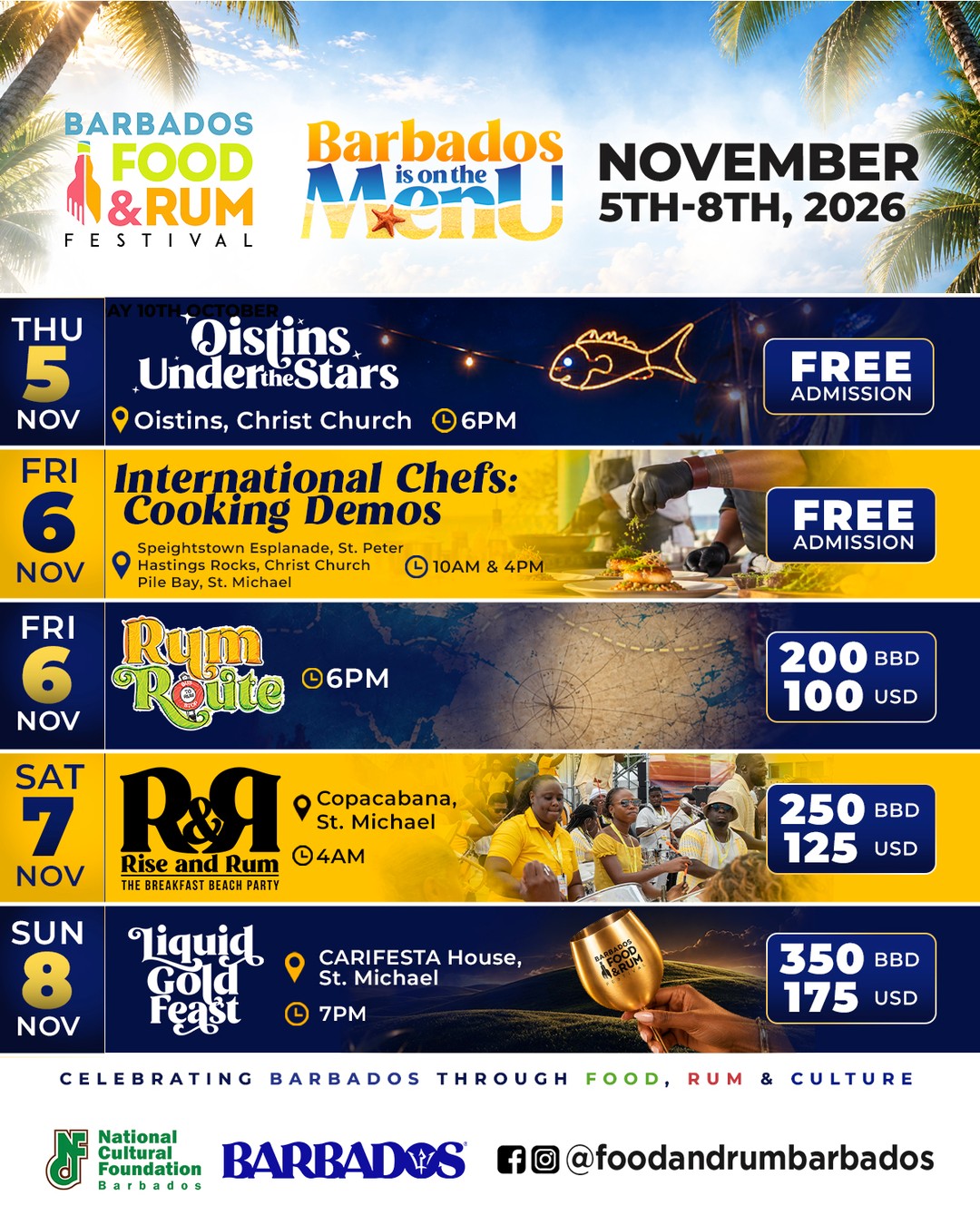 Barbados Food & Rum Festival 2026 (Nov 5-8)