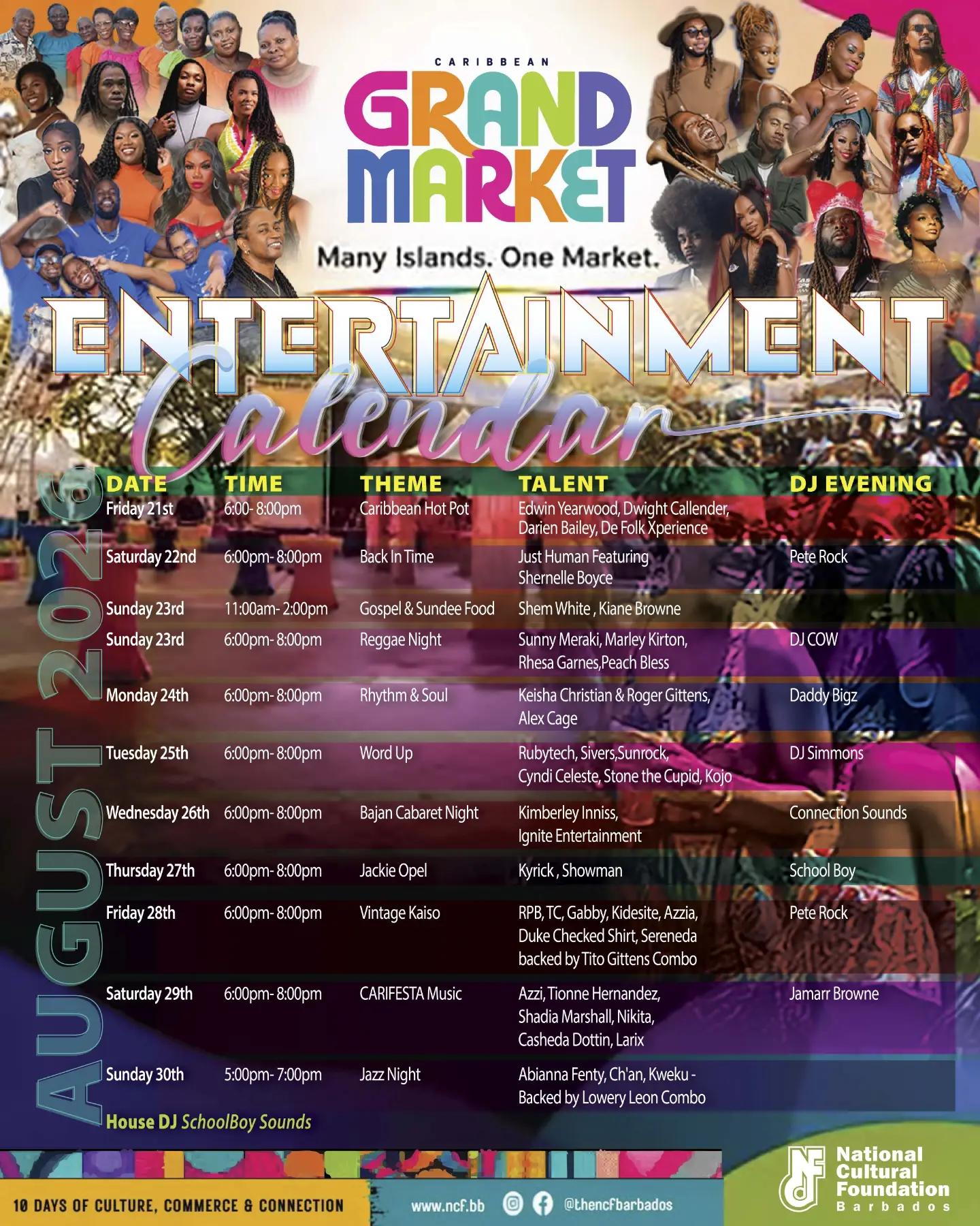 Caribbean Grand Market – Free Admission Entertainment Calendar (Aug 21–30, 2026)