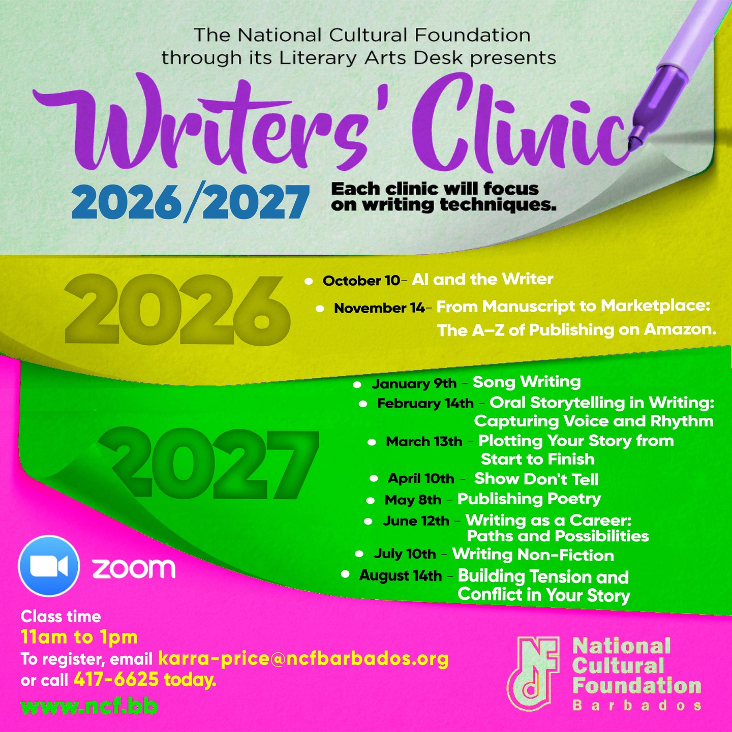 NCF Writers' Clinic 2026/2027 – Monthly Writing Sessions via Zoom