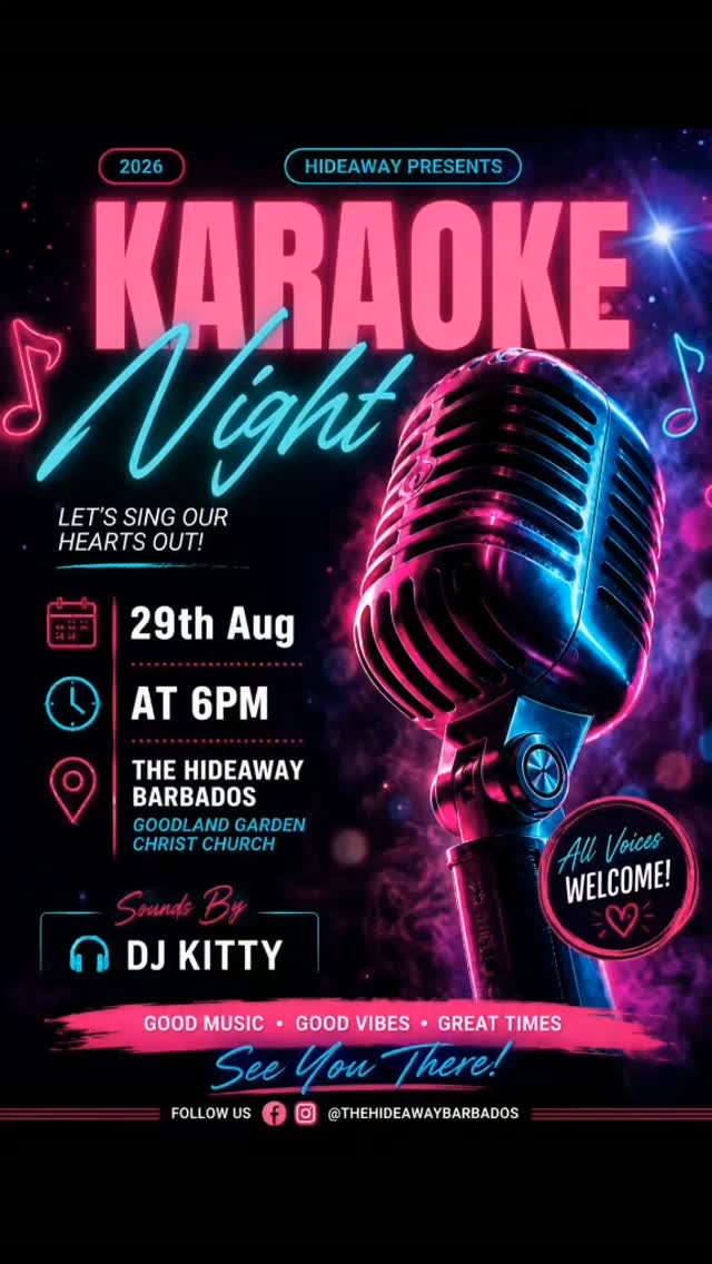 Karaoke Night at The Hideaway Barbados – Saturday 29th August
