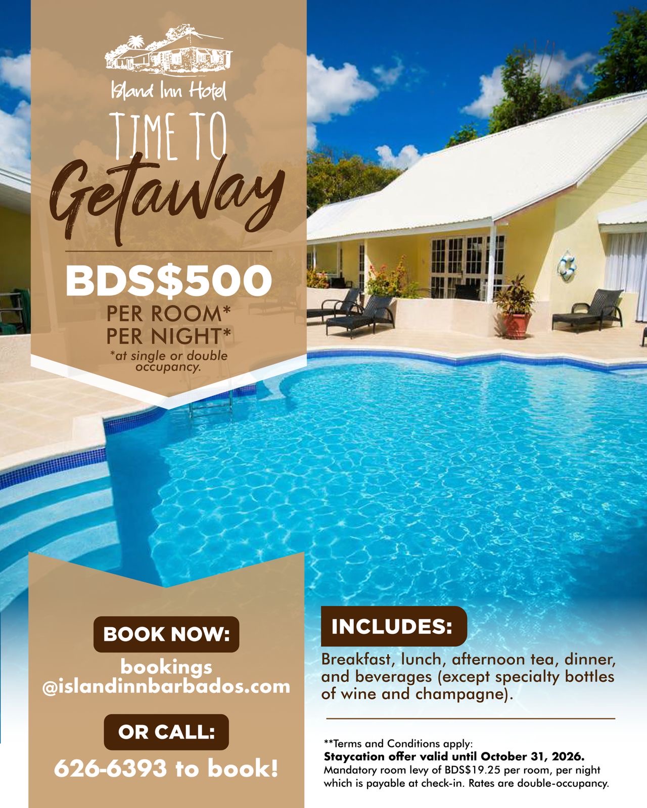 All-Inclusive Staycation Rate – BDS$500 Per Room Per Night at Island Inn Hotel