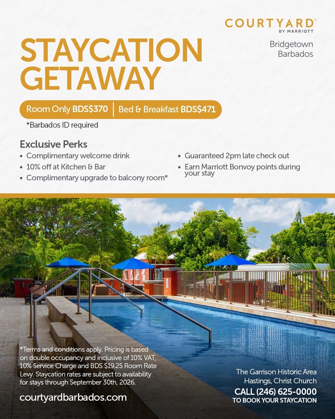 Courtyard by Marriott Staycation Getaway – From BDS$370/night (Barbados Residents)