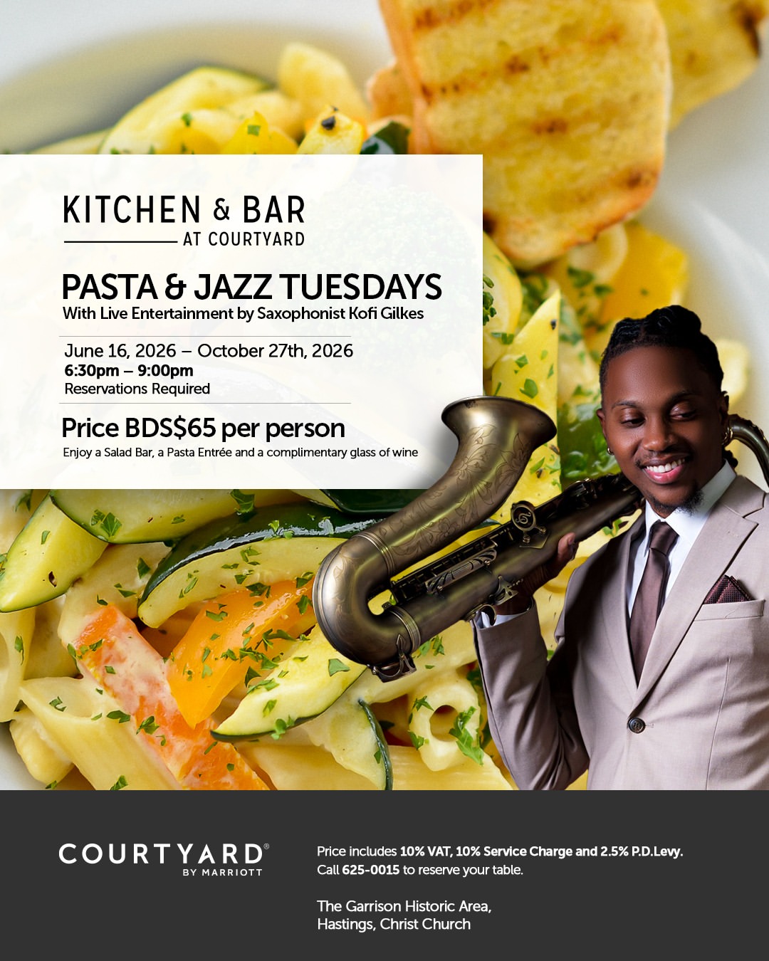Pasta & Jazz Tuesdays at Kitchen & Bar – BDS$65 per person