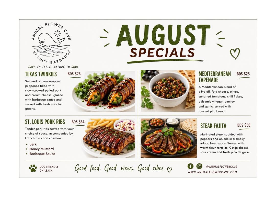 Animal Flower Cave August Specials – Four Featured Dishes